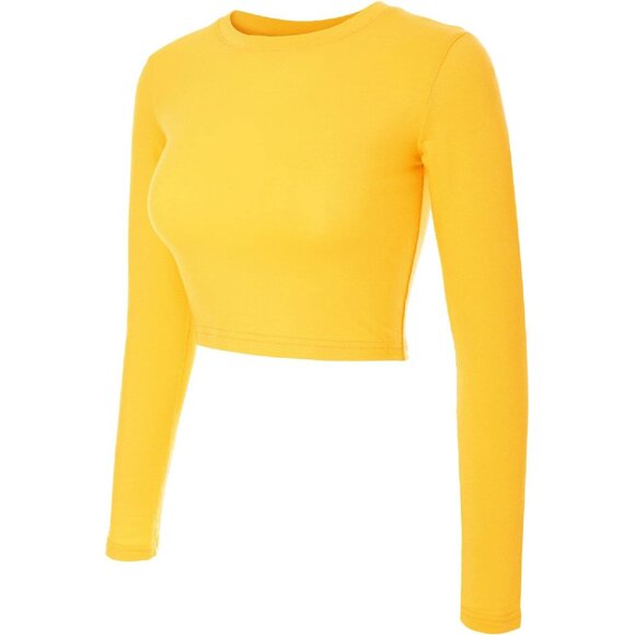 Womens Crop Top Cotton Spandex Slim Fit Long Sleeve Crew Neck Y2K Style - Picture 5 of 8